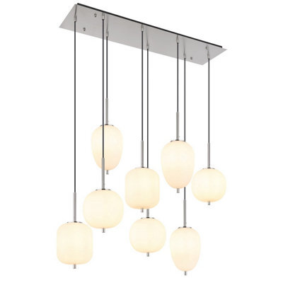 Luminosa Lighting Luminosa Blacky I Cluster Pendant Ceiling Light Nickel Matt Opal Glass Shade 8X E14 - image 1
