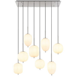Luminosa Lighting Luminosa Blacky I Cluster Pendant Ceiling Light Nickel Matt Opal Glass Shade 8X E14 - thumbnail 3