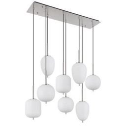 Luminosa Lighting Luminosa Blacky I Cluster Pendant Ceiling Light Nickel Matt Opal Glass Shade 8X E14 - thumbnail 2
