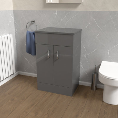 Nes Home 500mm Steel Grey Vanity Unit Cabinet With Worktop - image 1