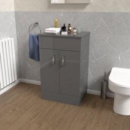 Nes Home 500mm Steel Grey Vanity Unit Cabinet With Worktop - thumbnail 3