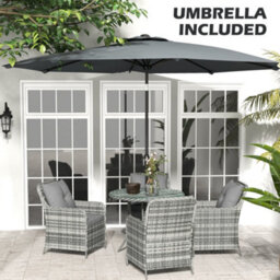Outsunny Luxury Rattan Garden Dining Set W/ Parasol, Cushions, Mixed Grey - thumbnail 6