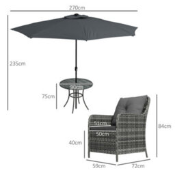 Outsunny Luxury Rattan Garden Dining Set W/ Parasol, Cushions, Mixed Grey - thumbnail 3