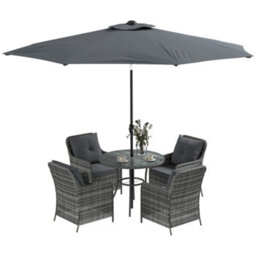Outsunny Luxury Rattan Garden Dining Set W/ Parasol, Cushions, Mixed Grey - thumbnail 2