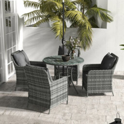Outsunny Luxury Rattan Garden Dining Set W/ Parasol, Cushions, Mixed Grey - thumbnail 8