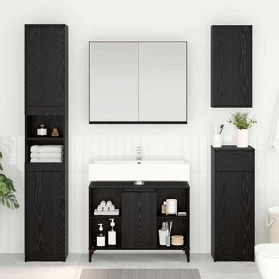 Walplus Sink Cabinet Black Oak 80 X 33 X 60 Cm Engineered Wood And Iron - image 1