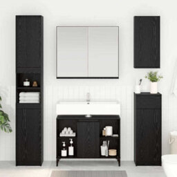 Walplus Sink Cabinet Black Oak 80 X 33 X 60 Cm Engineered Wood And Iron