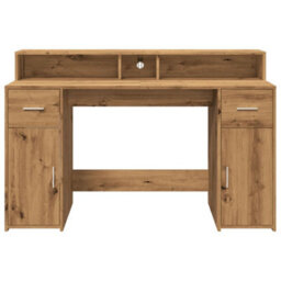 Berkfield Desk With Led Lights Artisian Oak 140X55X91 Cm Engineered Wood - thumbnail 6