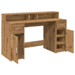 Berkfield Desk With Led Lights Artisian Oak 140X55X91 Cm Engineered Wood - thumbnail 9