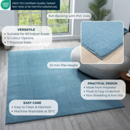 Comfy Washable Low Pile Living Room Area Rug - Anti-Slip Felt Backing Teal 50Cm X 80Cm - thumbnail 4
