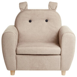 Wyld And Coco Little Hippo Kids Armchair, Taupe Fabric, Foam-Cushioned Seat And Armrests, Modern Design - thumbnail 1