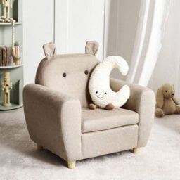 Wyld And Coco Little Hippo Kids Armchair, Taupe Fabric, Foam-Cushioned Seat And Armrests, Modern Design - thumbnail 2