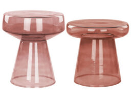 Wyld And Coco Home Set Of 2 Red Transparent Glass Round Side Tables 37X37X43Cm And 39X39X40Cm - thumbnail 1