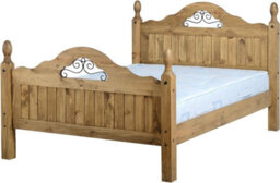 Seconique Corona 4Ft6 Double Bed High Foot End Scroll Distressed Waxed Pine