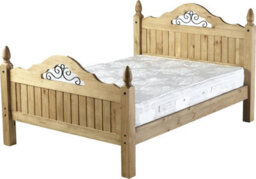 Seconique Corona 4Ft6 Double Bed High Foot End Scroll Distressed Waxed Pine - thumbnail 3