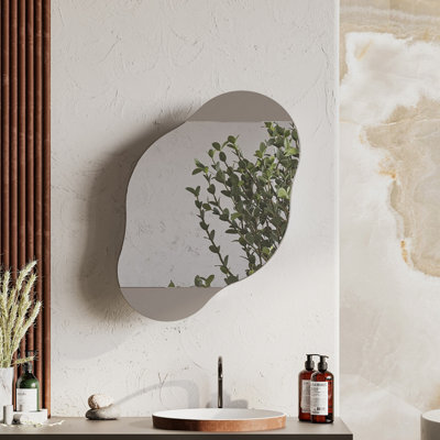 Decortie Cloudy Unique Mirrored Bathroom Cabinet Wall Mount Storage Cabinet With One Mirror Door, Mocha Grey