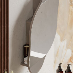 Decortie Cloudy Unique Mirrored Bathroom Cabinet Wall Mount Storage Cabinet With One Mirror Door, Mocha Grey - thumbnail 5