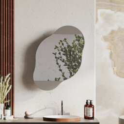 Decortie Cloudy Unique Mirrored Bathroom Cabinet Wall Mount Storage Cabinet With One Mirror Door, Mocha Grey - thumbnail 1
