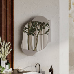 Decortie Cloudy Unique Mirrored Bathroom Cabinet Wall Mount Storage Cabinet With One Mirror Door, Mocha Grey - thumbnail 3