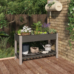 Berkfield Garden Raised Bed With Shelf Grey 120X50X75 Cm Wpc - thumbnail 1