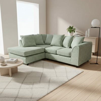 Abakus Direct Jumbo Chenille Corner Sofa In Sage Green Left Facing With Plush Chaise Extension - image 1