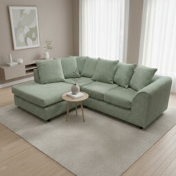 Abakus Direct Jumbo Chenille Corner Sofa In Sage Green Left Facing With Plush Chaise Extension - thumbnail 4