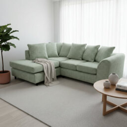 Abakus Direct Jumbo Chenille Corner Sofa In Sage Green Left Facing With Plush Chaise Extension - thumbnail 3