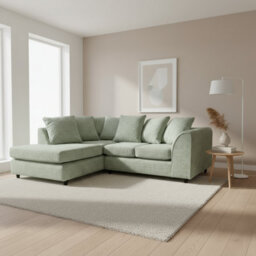 Abakus Direct Jumbo Chenille Corner Sofa In Sage Green Left Facing With Plush Chaise Extension - thumbnail 5