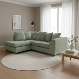 Abakus Direct Jumbo Chenille Corner Sofa In Sage Green Left Facing With Plush Chaise Extension - thumbnail 2