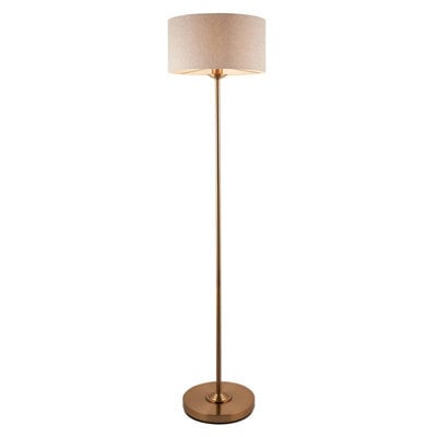 Luminosa Lighting Luminosa Highclere Floor Lamp With Shade Vintage Brass, Natural Linen, 1X E27 - image 1
