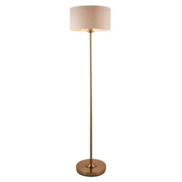 Luminosa Lighting Luminosa Highclere Floor Lamp With Shade Vintage Brass, Natural Linen, 1X E27