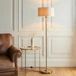 Luminosa Lighting Luminosa Highclere Floor Lamp With Shade Vintage Brass, Natural Linen, 1X E27 - thumbnail 2