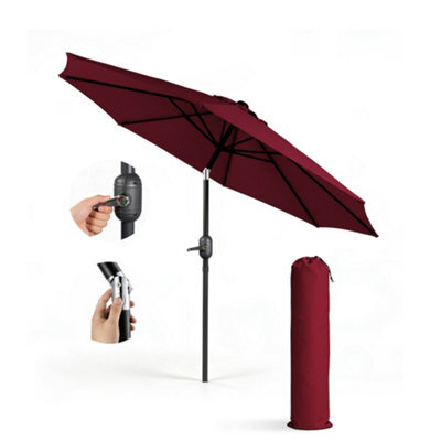 Keplin 2.3M Tilting Parasol Umbrella With Crank & Tilt, Steel Frame Sun Shade With Cover, 180G Uv-Resistant Polyester, Dark Red - image 1