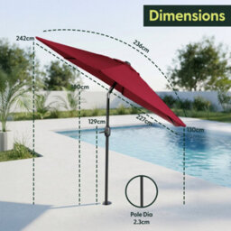 Keplin 2.3M Tilting Parasol Umbrella With Crank & Tilt, Steel Frame Sun Shade With Cover, 180G Uv-Resistant Polyester, Dark Red - thumbnail 9