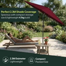 Keplin 2.3M Tilting Parasol Umbrella With Crank & Tilt, Steel Frame Sun Shade With Cover, 180G Uv-Resistant Polyester, Dark Red - thumbnail 6