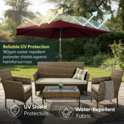 Keplin 2.3M Tilting Parasol Umbrella With Crank & Tilt, Steel Frame Sun Shade With Cover, 180G Uv-Resistant Polyester, Dark Red - thumbnail 2