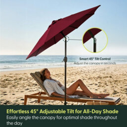 Keplin 2.3M Tilting Parasol Umbrella With Crank & Tilt, Steel Frame Sun Shade With Cover, 180G Uv-Resistant Polyester, Dark Red - thumbnail 3