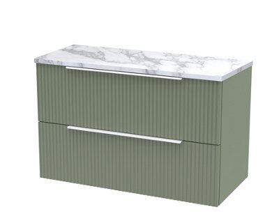Balterley Tixall Fluted 2 Drawer Wall Hung Vanity Unit With Laminate Worktop, Satin Green, 800mm - image 1