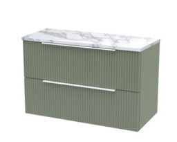 Balterley Tixall Fluted 2 Drawer Wall Hung Vanity Unit With Laminate Worktop, Satin Green, 800mm