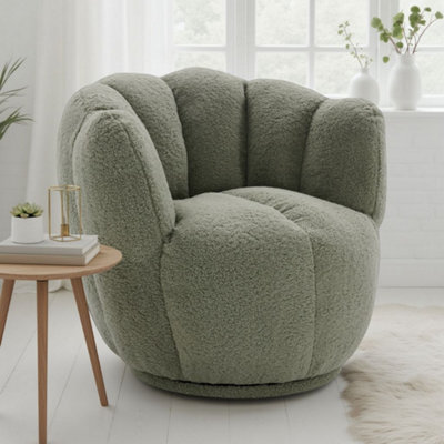 Teddy Boucle Fabric Sage Green Naomi Scalloped Barrel Chair - image 1