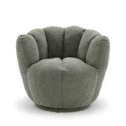 Teddy Boucle Fabric Sage Green Naomi Scalloped Barrel Chair - thumbnail 3