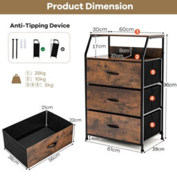 Gainoom Industrial 3-Drawer Black Storage Cabinet Dresser Freestanding Organizer - thumbnail 2