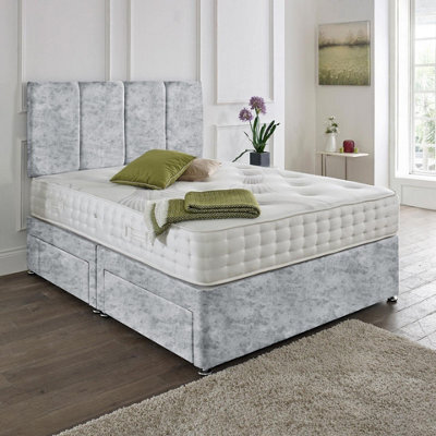 Dining Tables Zanzibar Headboard Divan Set , 2 Drawer On Same Side With Sprung 1500 Comfort Mattress - Crushed Velvet Silver - Double - image 1