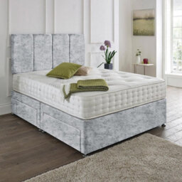 Dining Tables Zanzibar Headboard Divan Set , 2 Drawer On Same Side With Sprung 1500 Comfort Mattress - Crushed Velvet Silver - Double - thumbnail 1