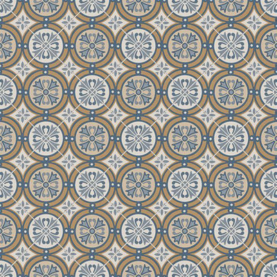 Moroccan Motif Tile Vinyl By Remland (Knightsbridge Multi, 3M X 4M)