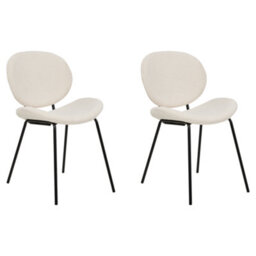 Beliani Bouclé Dining Chairs Set Of 2 White Armless With Black Iron Legs - thumbnail 4