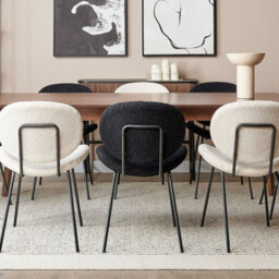 Beliani Bouclé Dining Chairs Set Of 2 White Armless With Black Iron Legs - thumbnail 2