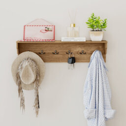 Gainoom Wall Hooks Natural Wooden Coat Rack Wall Floating Shelf With 6 Hooks For Hats Towels Purses Robes - thumbnail 7