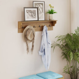 Gainoom Wall Hooks Natural Wooden Coat Rack Wall Floating Shelf With 6 Hooks For Hats Towels Purses Robes - thumbnail 6