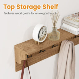 Gainoom Wall Hooks Natural Wooden Coat Rack Wall Floating Shelf With 6 Hooks For Hats Towels Purses Robes - thumbnail 3